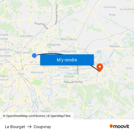 Le Bourget to Coupvray map