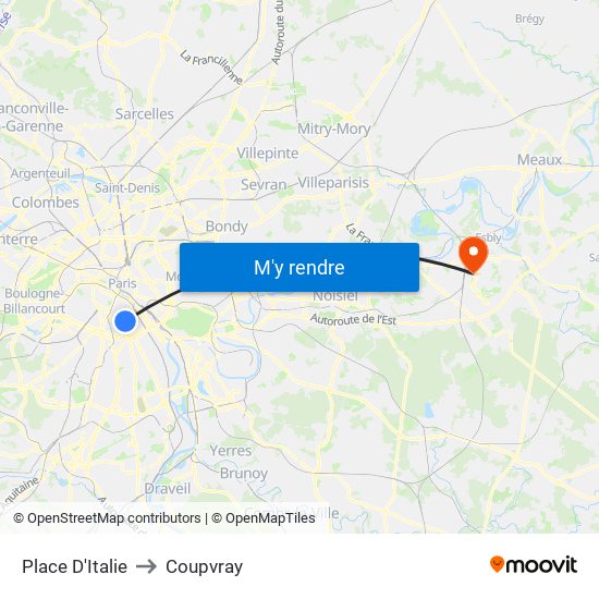 Place D'Italie to Coupvray map