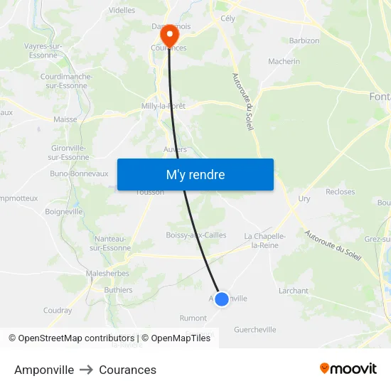 Amponville to Courances map