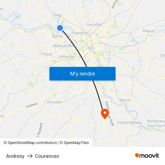 Andresy to Courances map