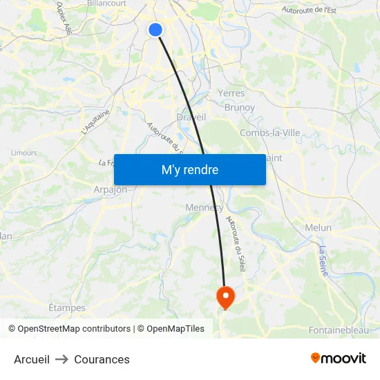 Arcueil to Courances map