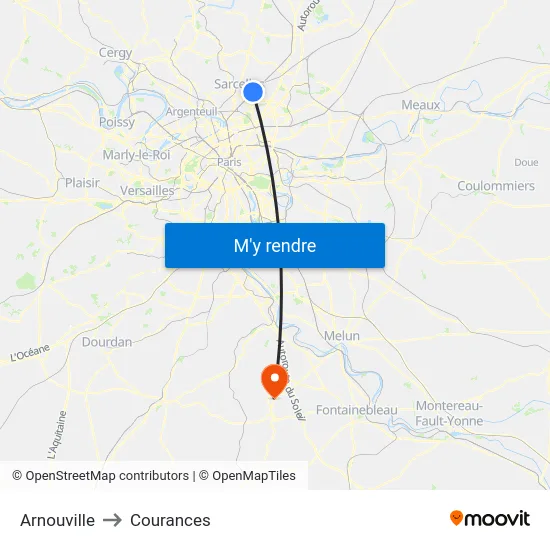 Arnouville to Courances map