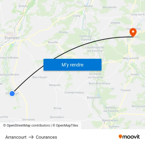 Arrancourt to Courances map