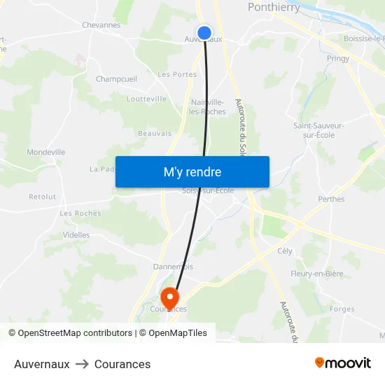 Auvernaux to Courances map