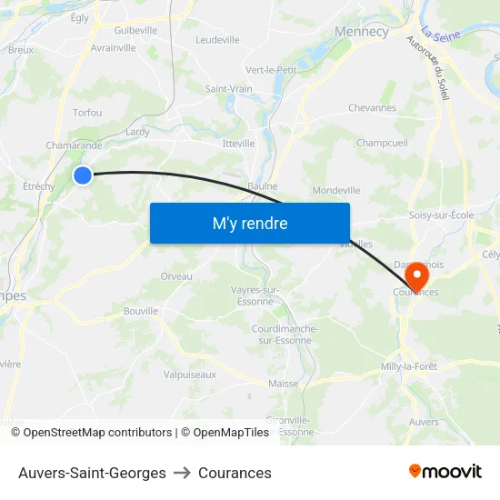 Auvers-Saint-Georges to Courances map