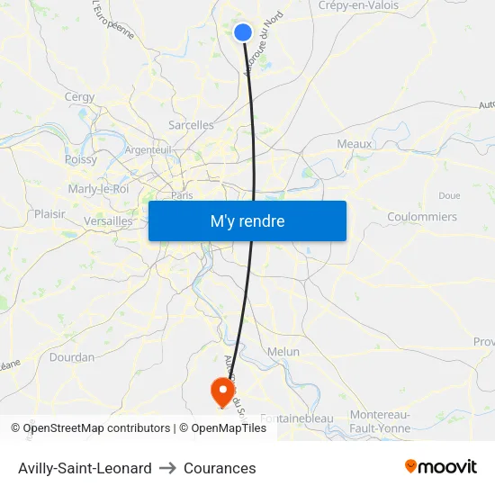Avilly-Saint-Leonard to Courances map