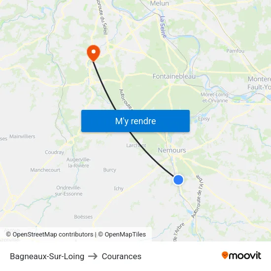 Bagneaux-Sur-Loing to Courances map