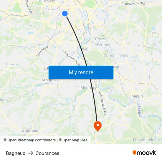 Bagneux to Courances map