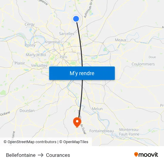 Bellefontaine to Courances map