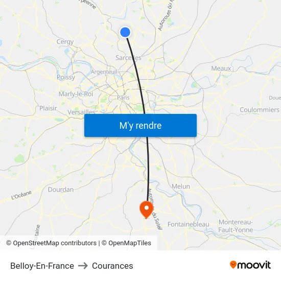 Belloy-En-France to Courances map