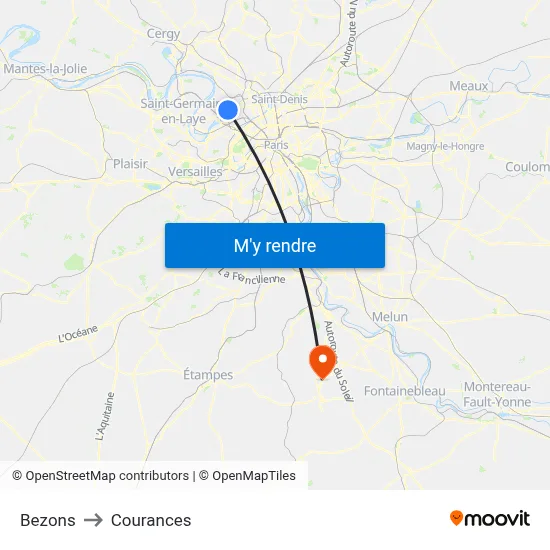 Bezons to Courances map