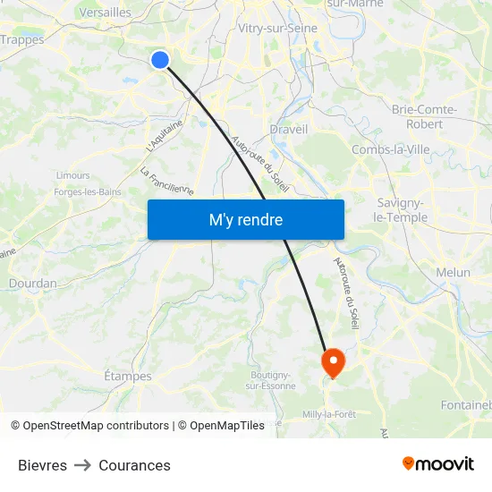 Bievres to Courances map