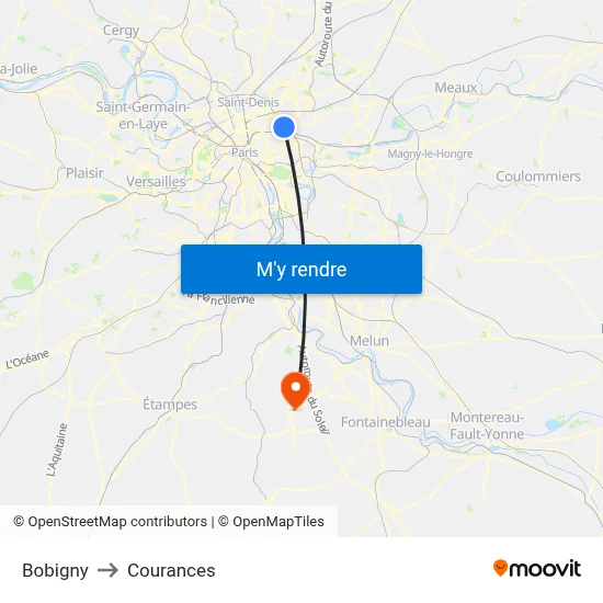 Bobigny to Courances map
