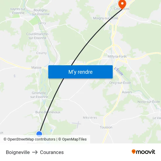 Boigneville to Courances map