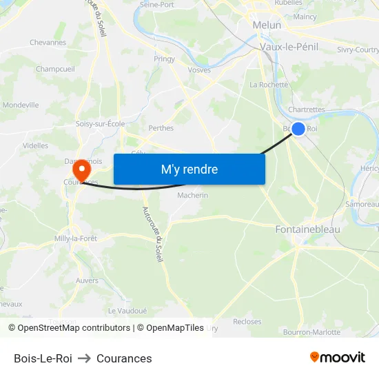 Bois-Le-Roi to Courances map
