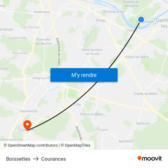 Boissettes to Courances map