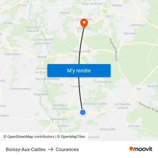 Boissy-Aux-Cailles to Courances map