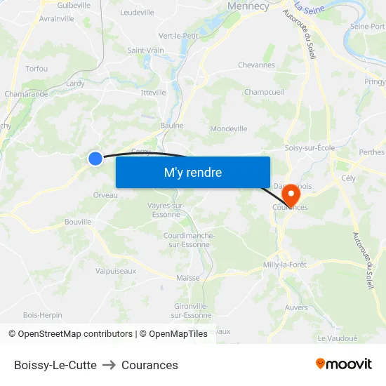 Boissy-Le-Cutte to Courances map
