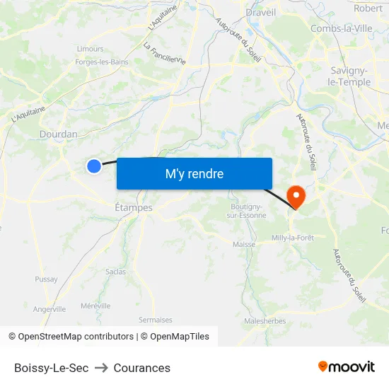 Boissy-Le-Sec to Courances map