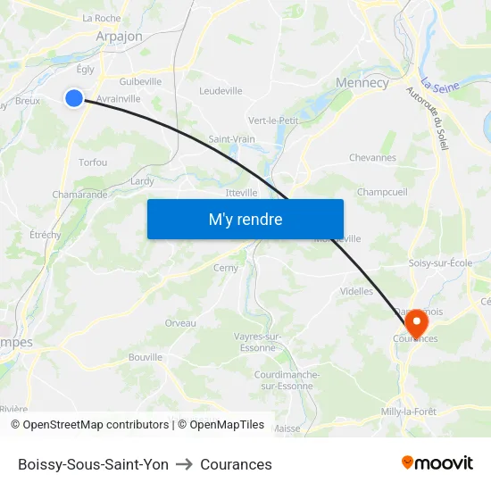 Boissy-Sous-Saint-Yon to Courances map