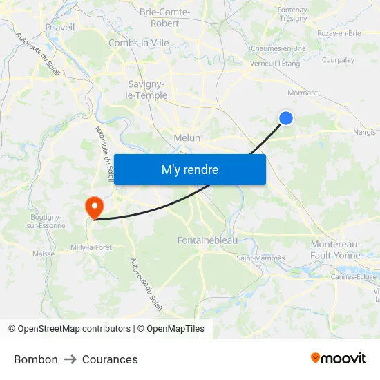 Bombon to Courances map