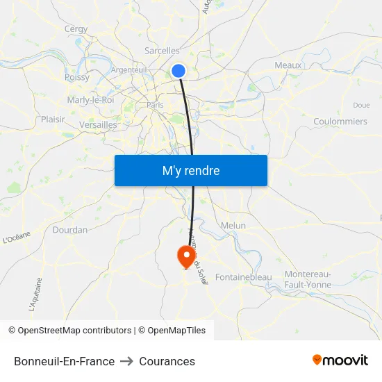 Bonneuil-En-France to Courances map