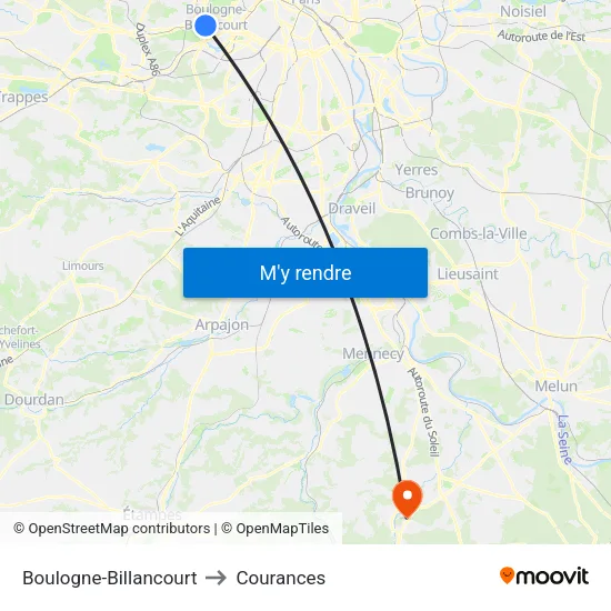 Boulogne-Billancourt to Courances map