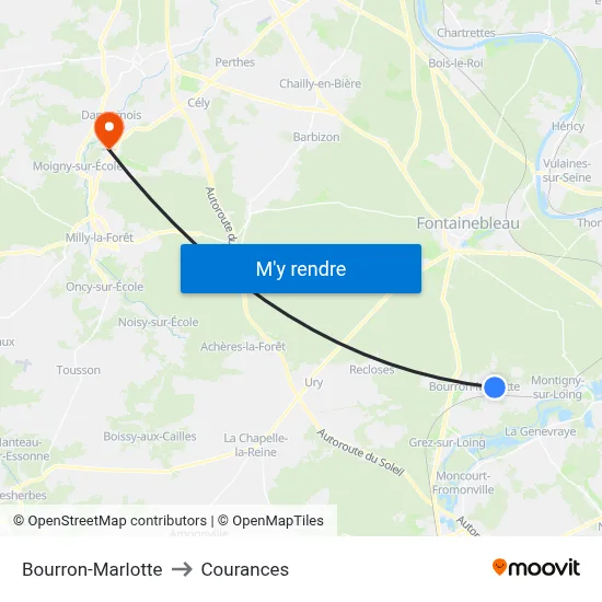Bourron-Marlotte to Courances map