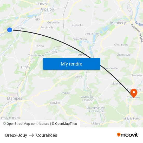 Breux-Jouy to Courances map
