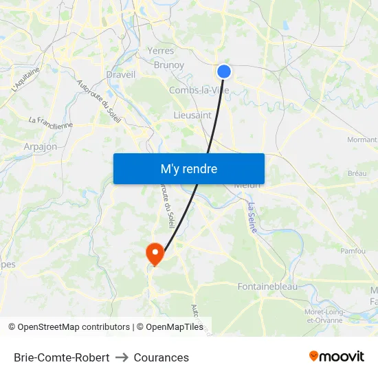 Brie-Comte-Robert to Courances map