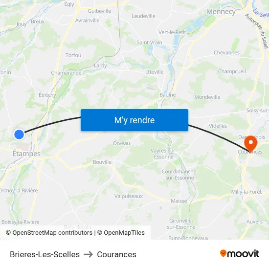 Brieres-Les-Scelles to Courances map