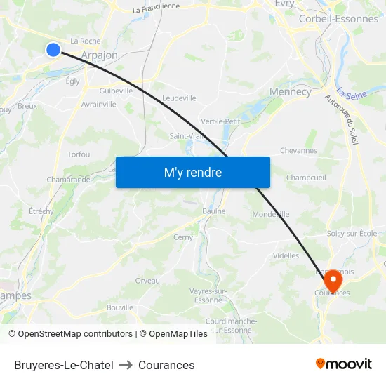 Bruyeres-Le-Chatel to Courances map