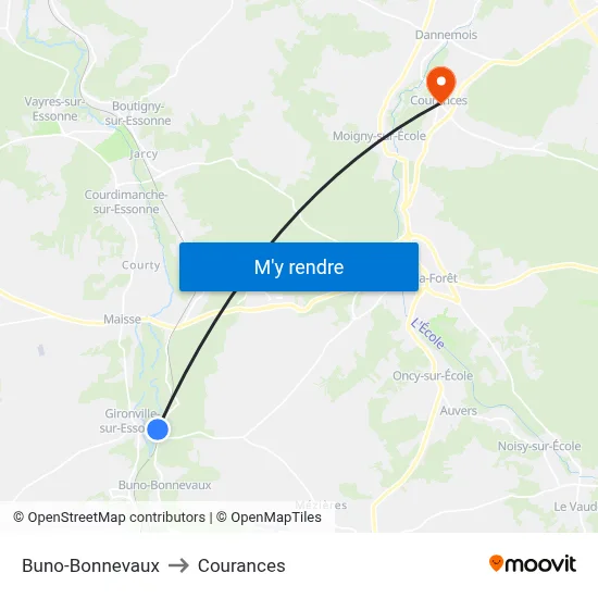 Buno-Bonnevaux to Courances map
