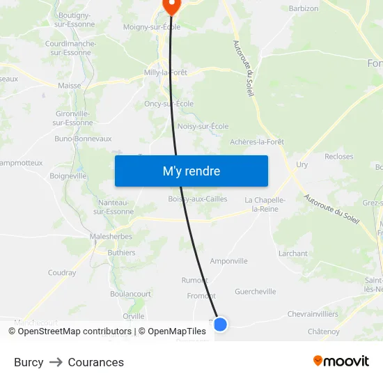Burcy to Courances map