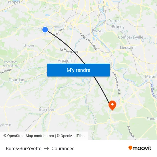 Bures-Sur-Yvette to Courances map