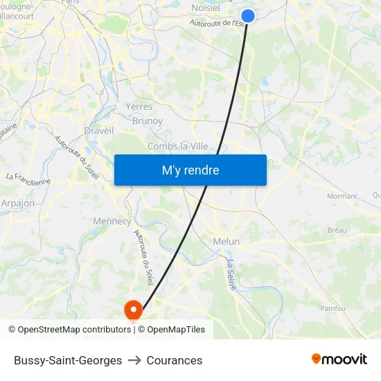 Bussy-Saint-Georges to Courances map