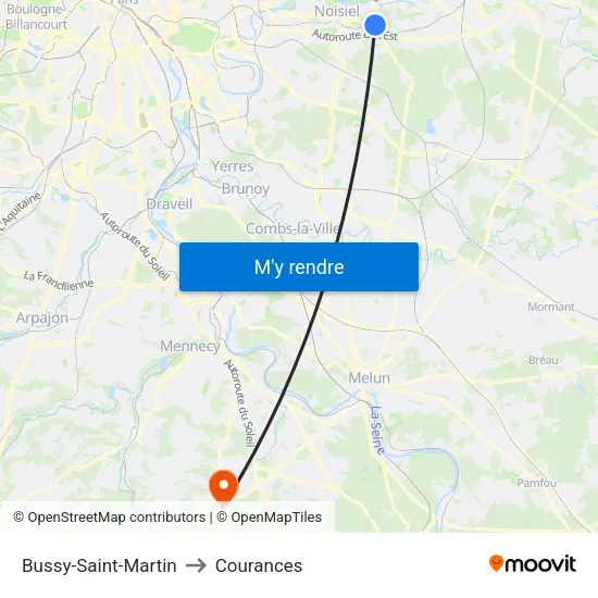 Bussy-Saint-Martin to Courances map