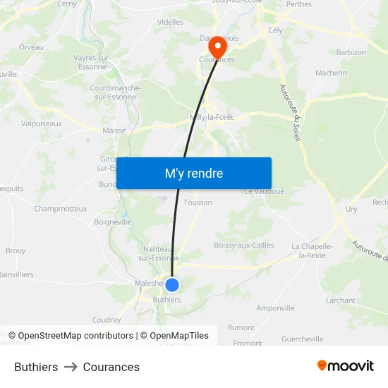 Buthiers to Courances map