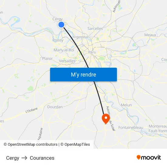 Cergy to Courances map