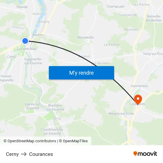 Cerny to Courances map