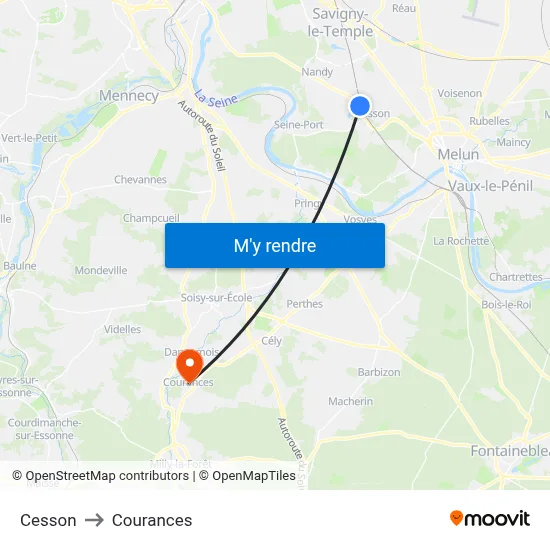 Cesson to Courances map