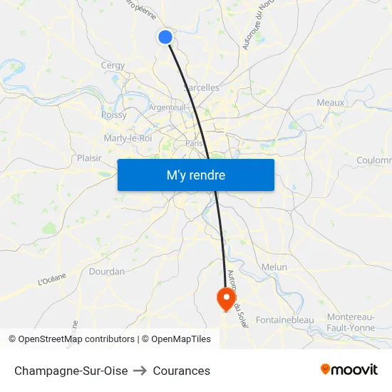 Champagne-Sur-Oise to Courances map