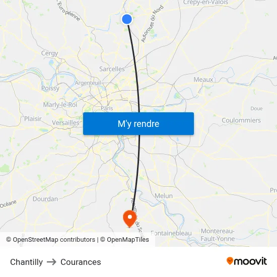 Chantilly to Courances map