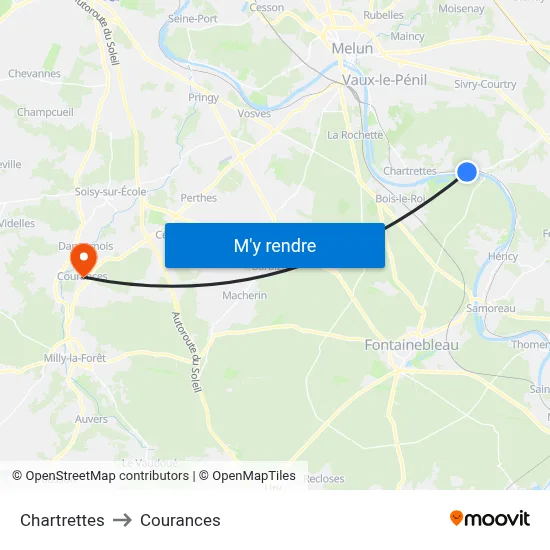 Chartrettes to Courances map