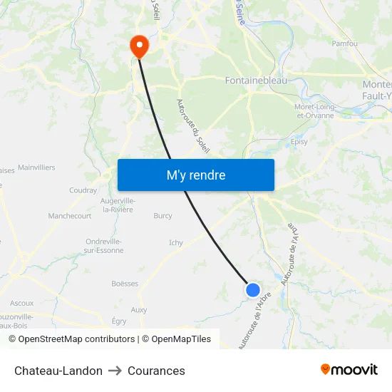 Chateau-Landon to Courances map