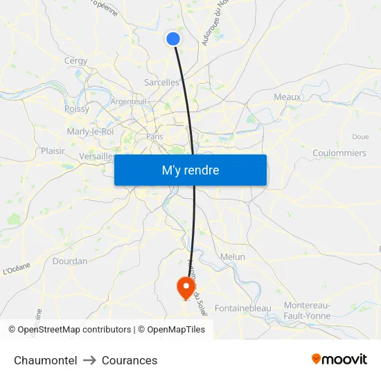 Chaumontel to Courances map