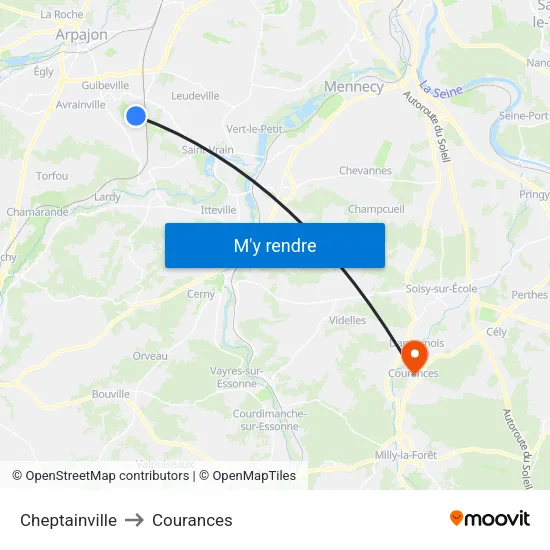 Cheptainville to Courances map