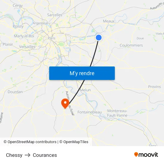 Chessy to Courances map