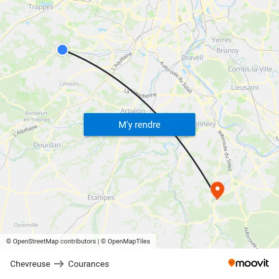 Chevreuse to Courances map