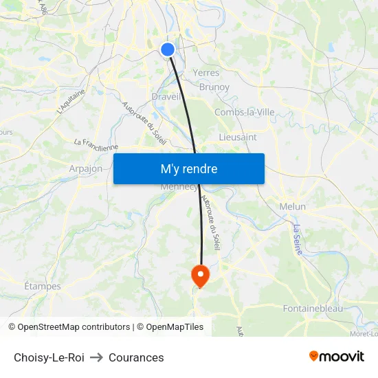 Choisy-Le-Roi to Courances map